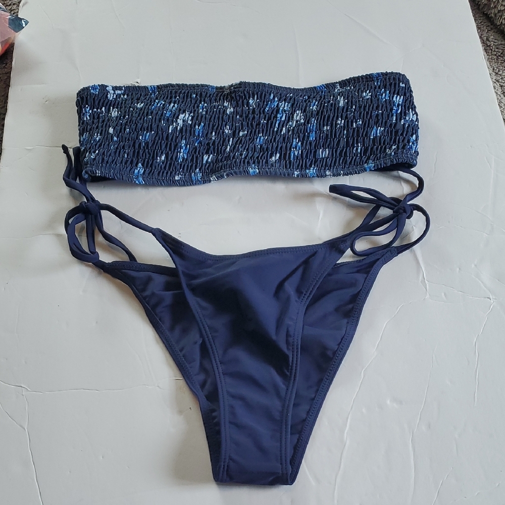 Navy Blue Bandeau Bikini Set New With Out Tags